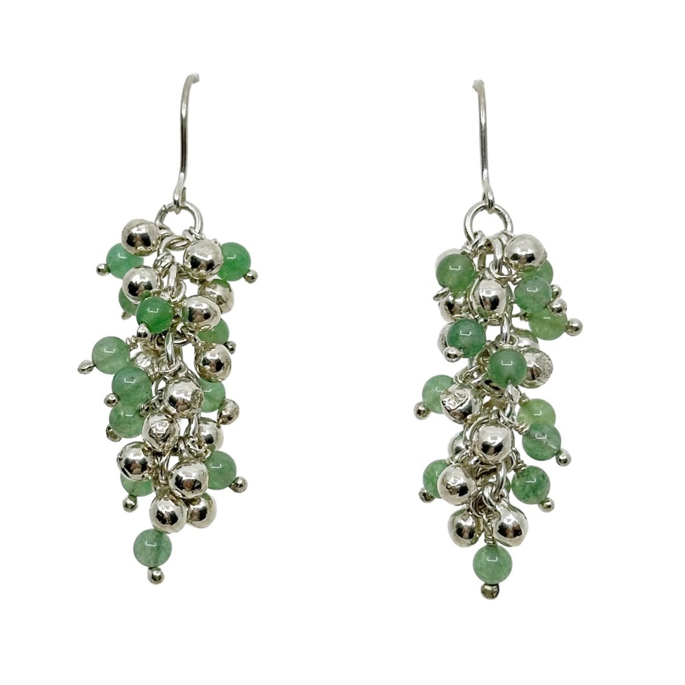Hand made sterling silver Aventurine bead drop earrings - GM955